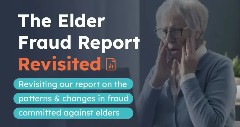 Worried older woman with glasses holding her face while looking at a laptop, with the title The Elder Fraud Report Revisited